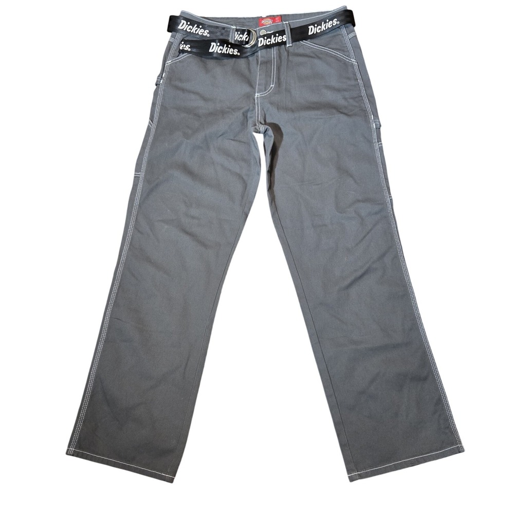 DICKIES Gray‎ w/ White Stitching High Rise Carpenter Straight Leg Jeans Sz 11/30